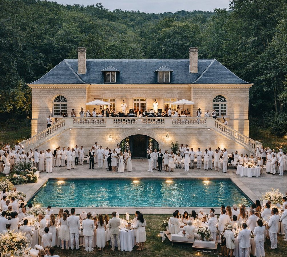 Réception soirée blanche piscine